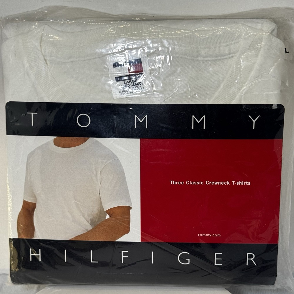 Vtg Tommy Hilfiger Undershirt 3 Classic Crewneck T-Shirts White Men's Size L NOS
